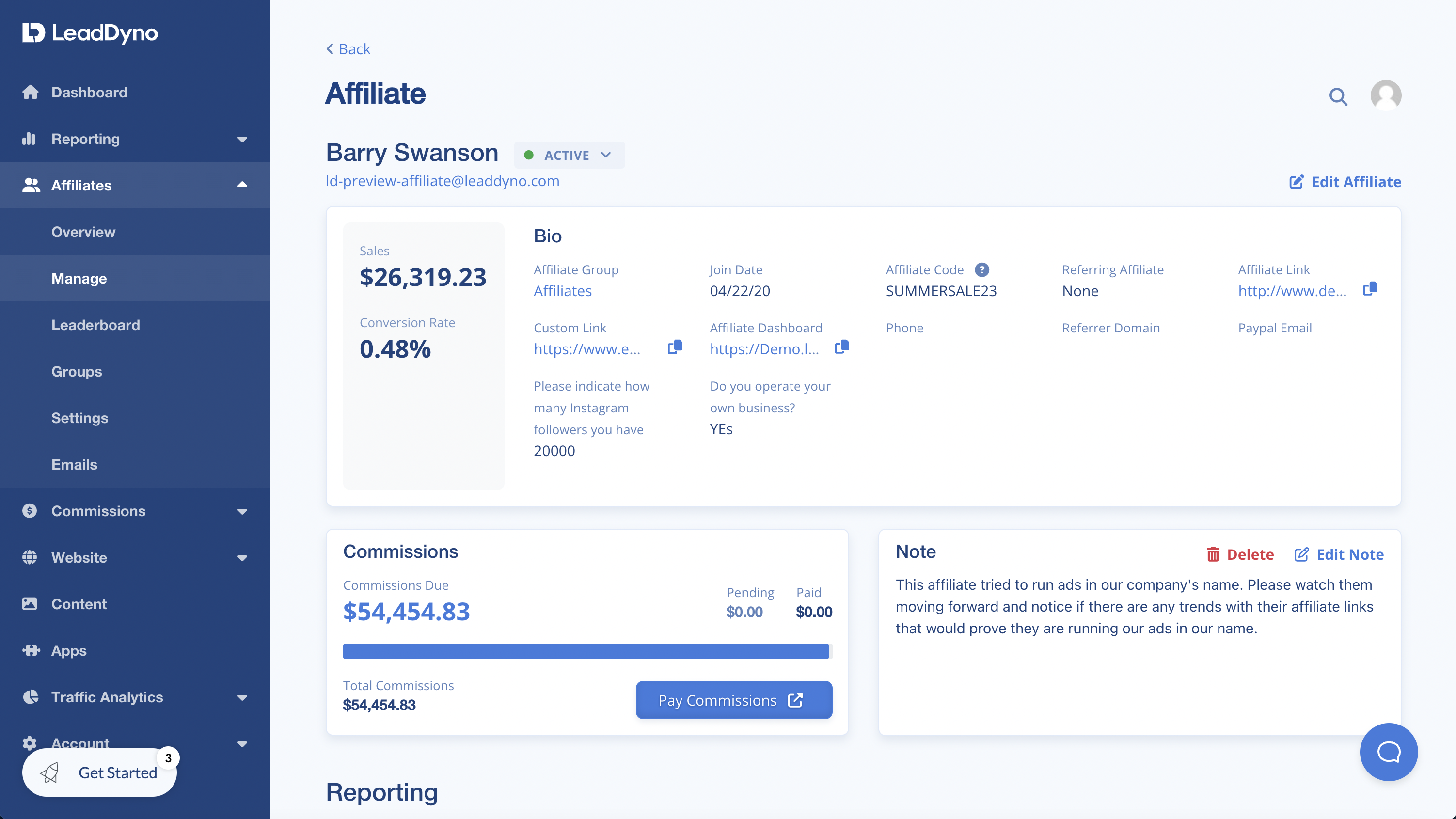 screenshot of LeadDyno