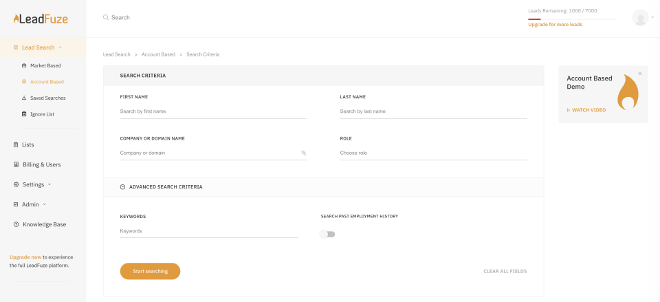 screenshot of LeadFuze