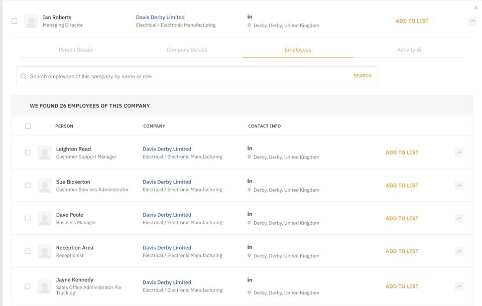 screenshot of LeadFuze