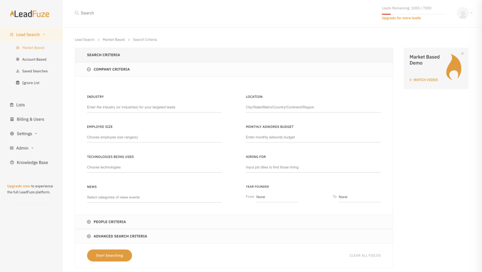 screenshot of LeadFuze