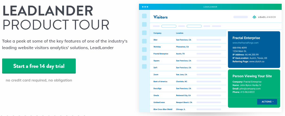 screenshot of LeadLander