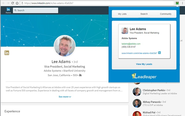 screenshot of LeadLeaper