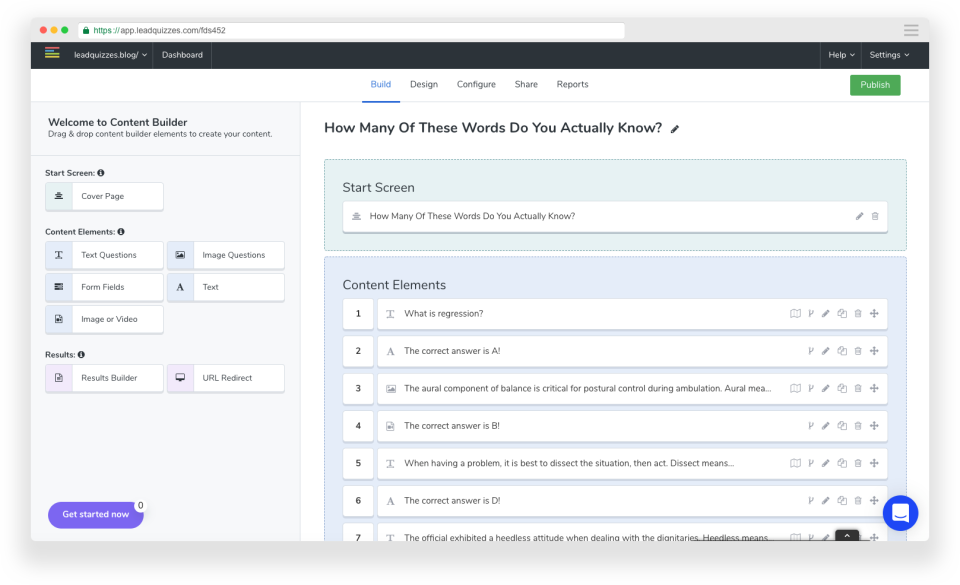 screenshot of LeadQuizzes