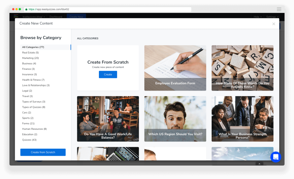 screenshot of LeadQuizzes