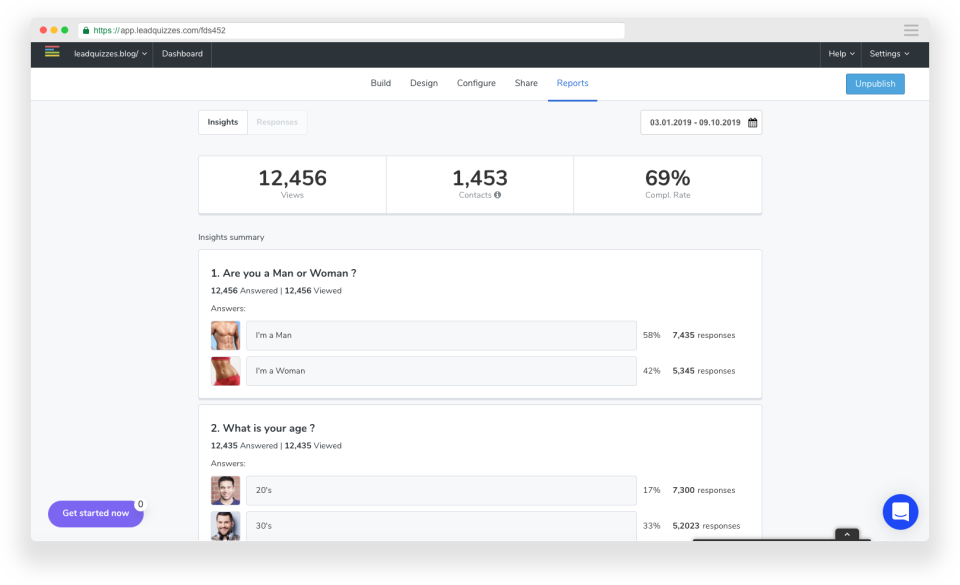 screenshot of LeadQuizzes