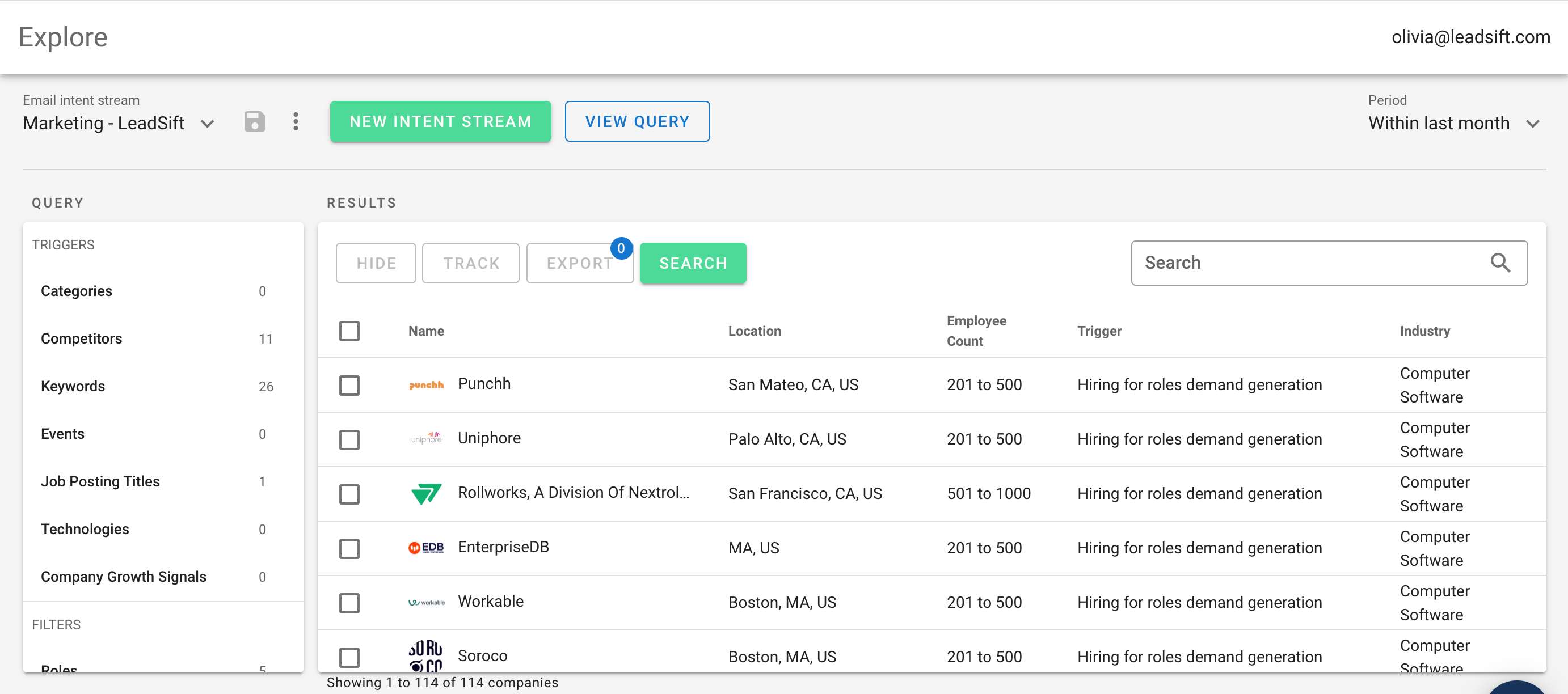 screenshot of LeadSift