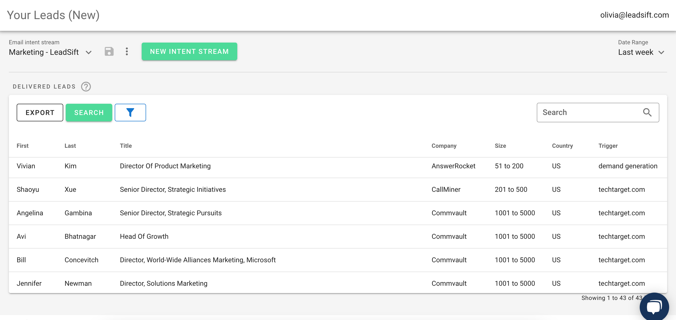 screenshot of LeadSift