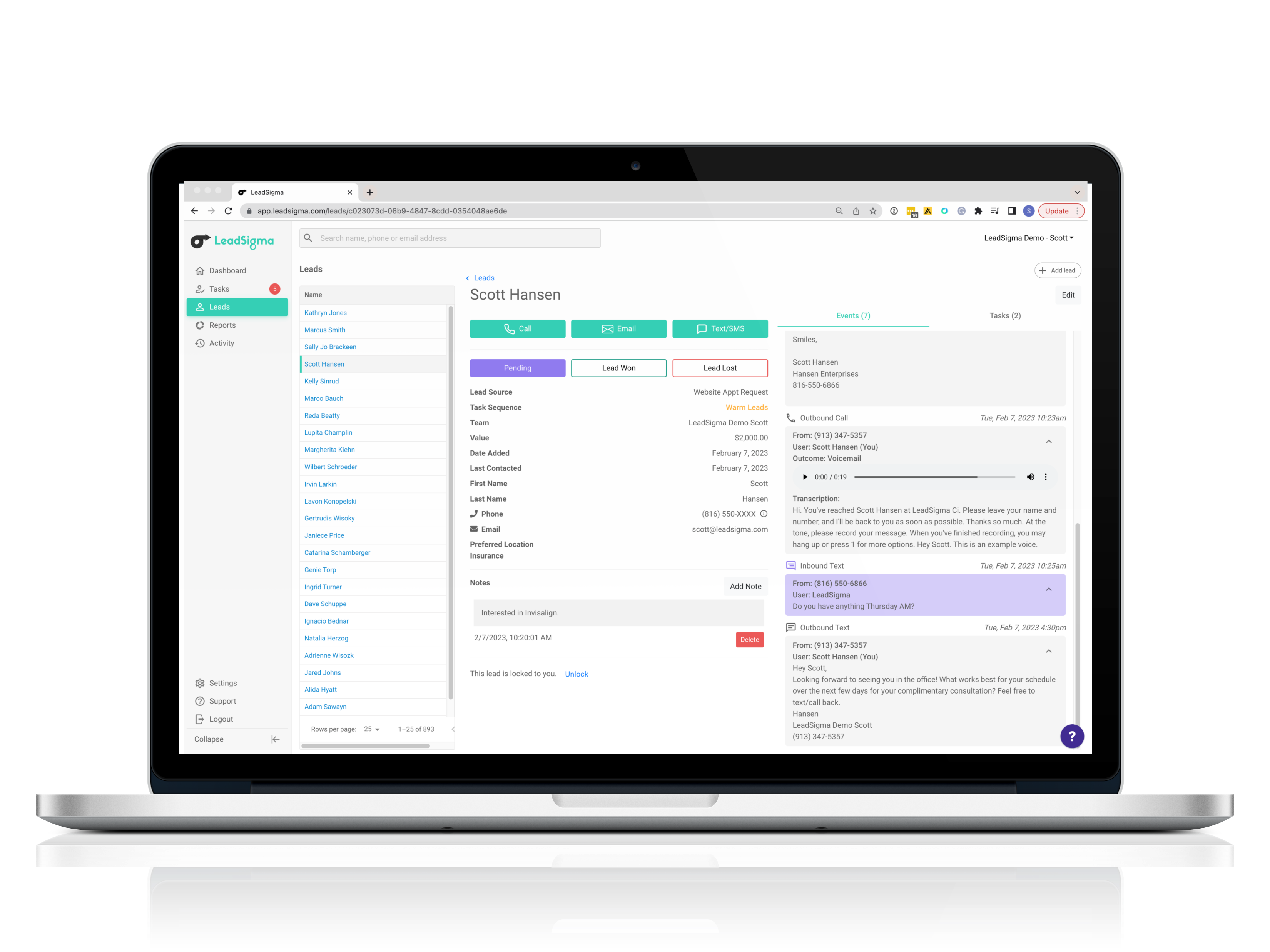 screenshot of LeadSigma