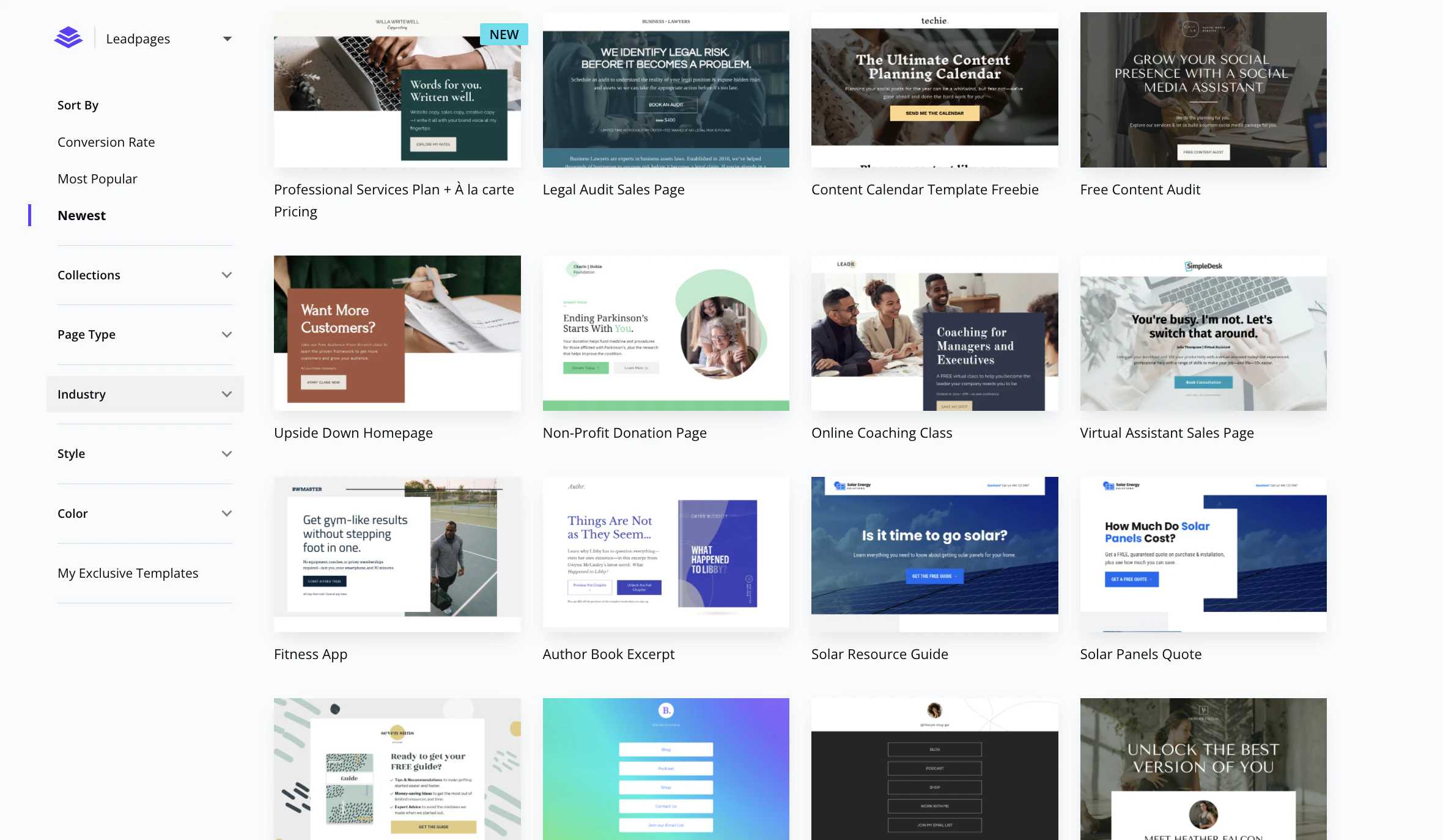screenshot of Leadpages