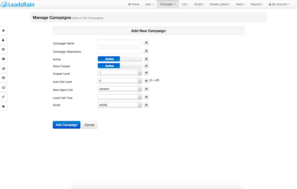 screenshot of LeadsRain