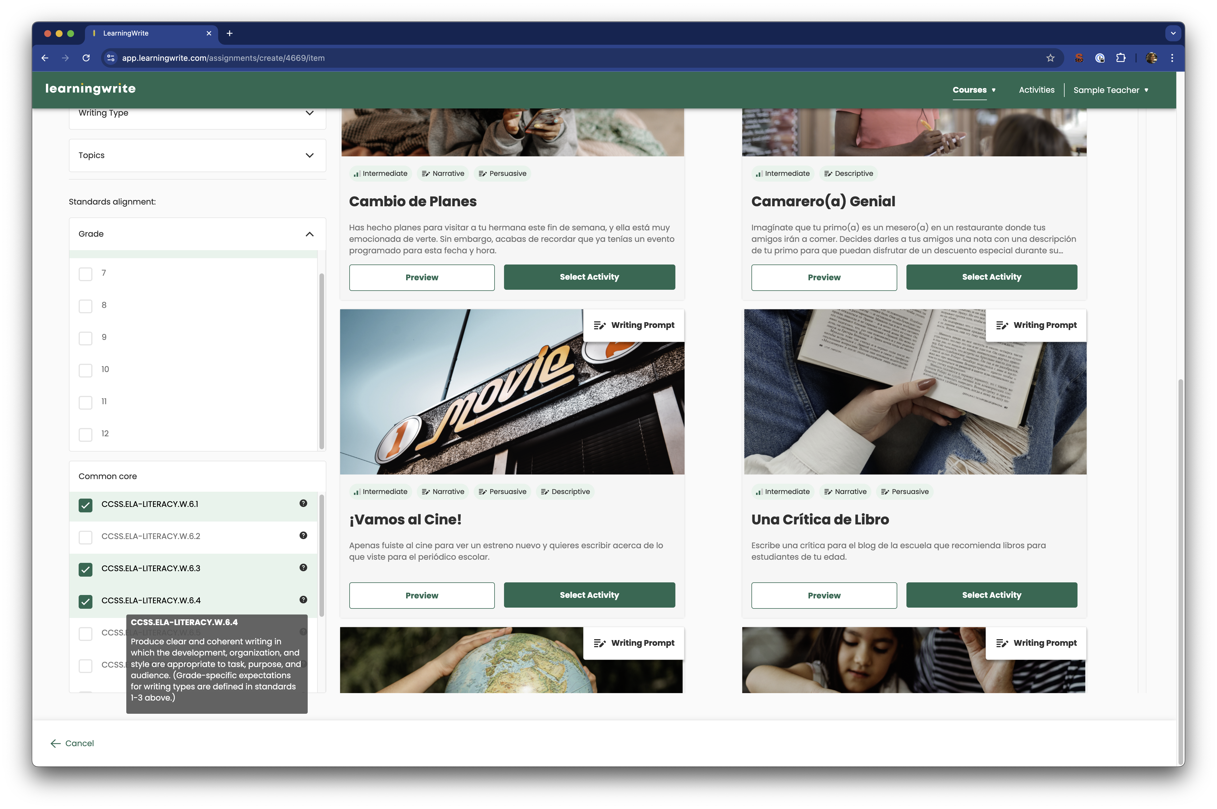 screenshot of LearningWrite