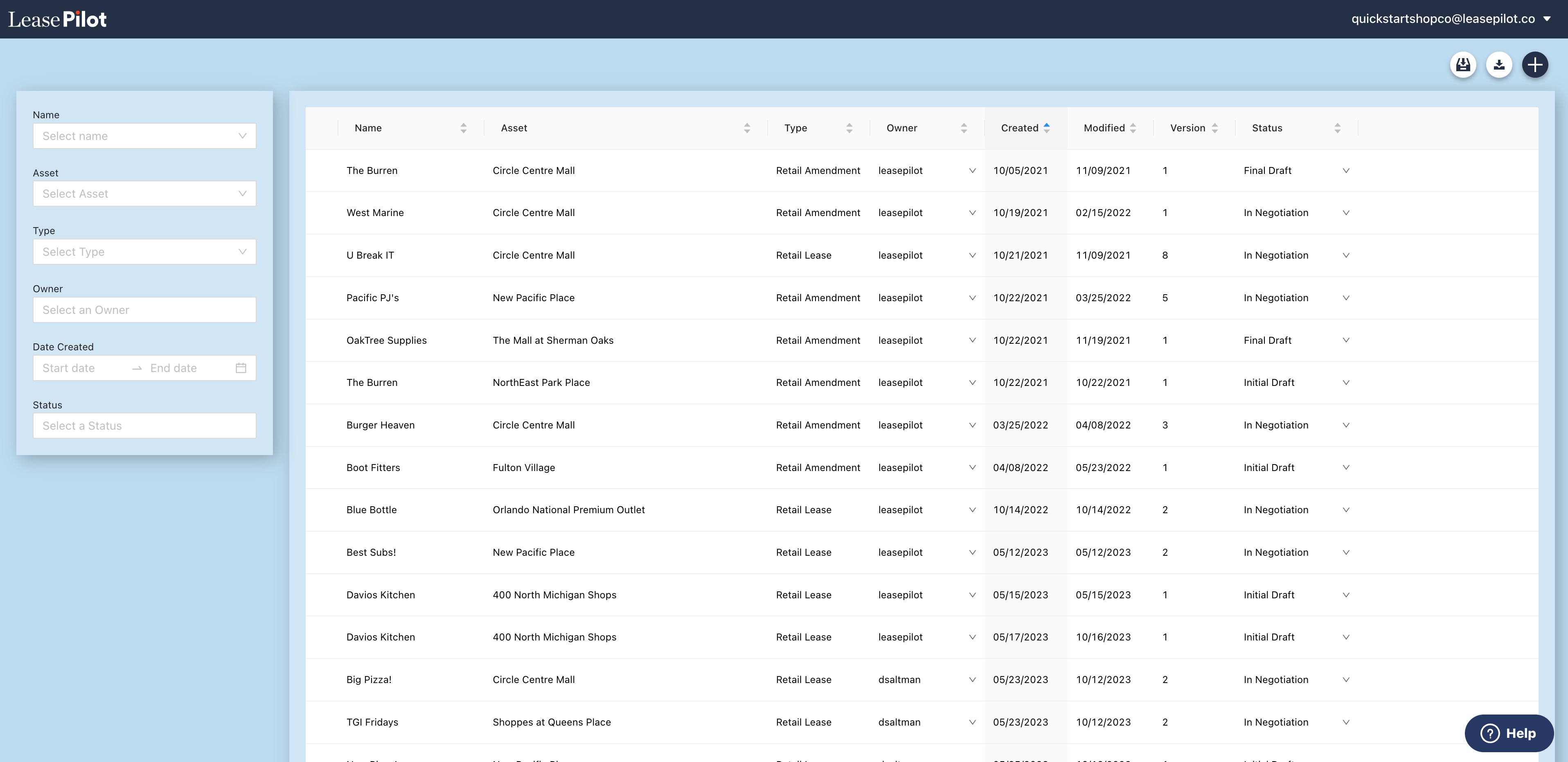 screenshot of LeasePilot