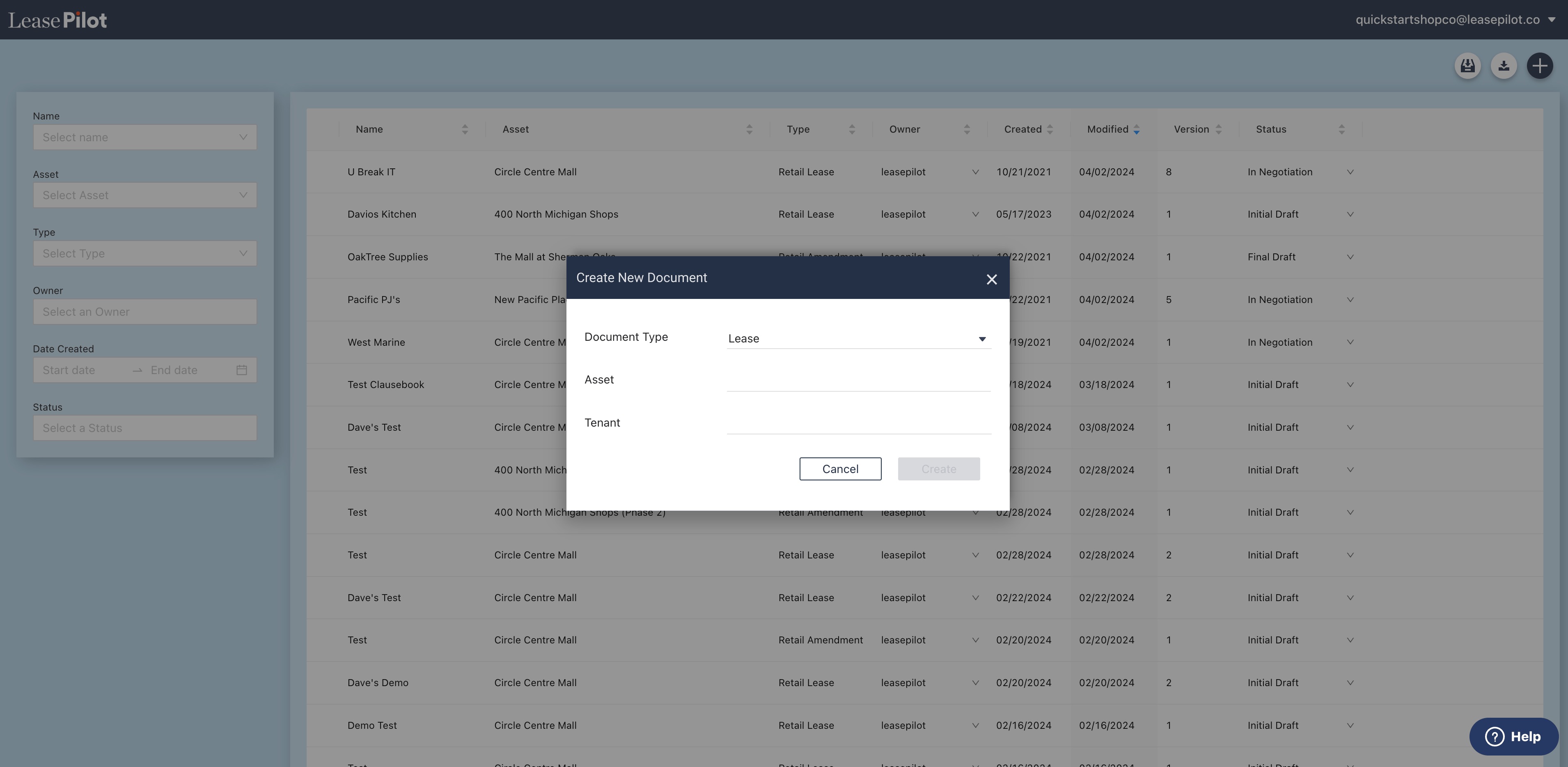 screenshot of LeasePilot