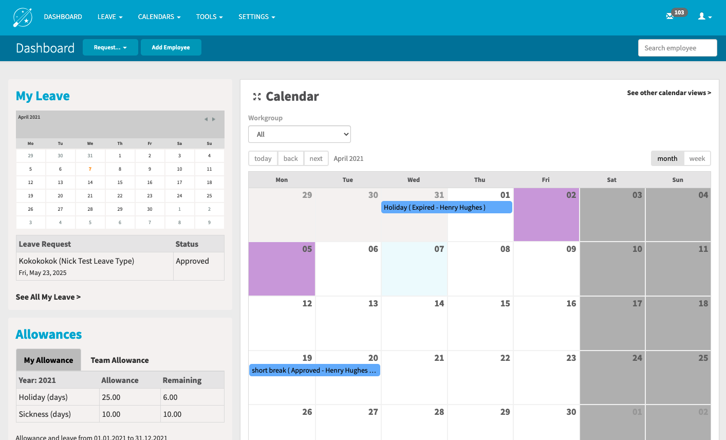 screenshot of LeaveWizard