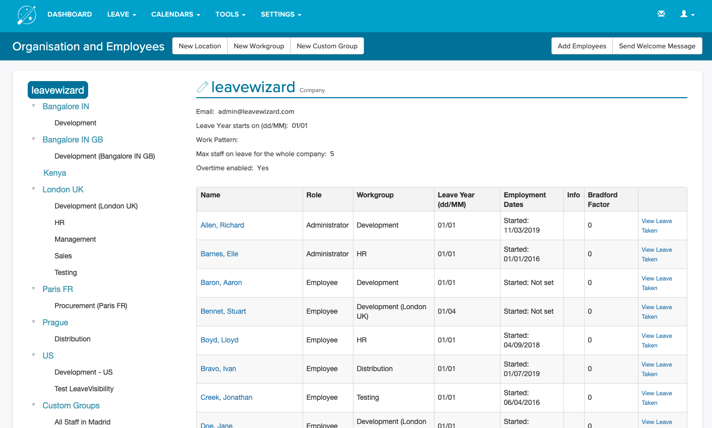 screenshot of LeaveWizard