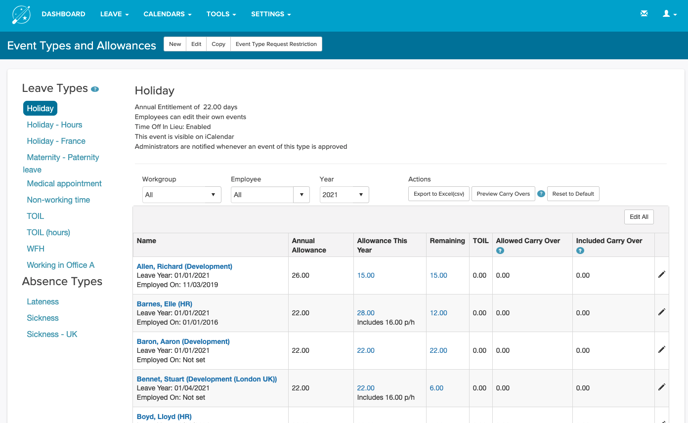 screenshot of LeaveWizard