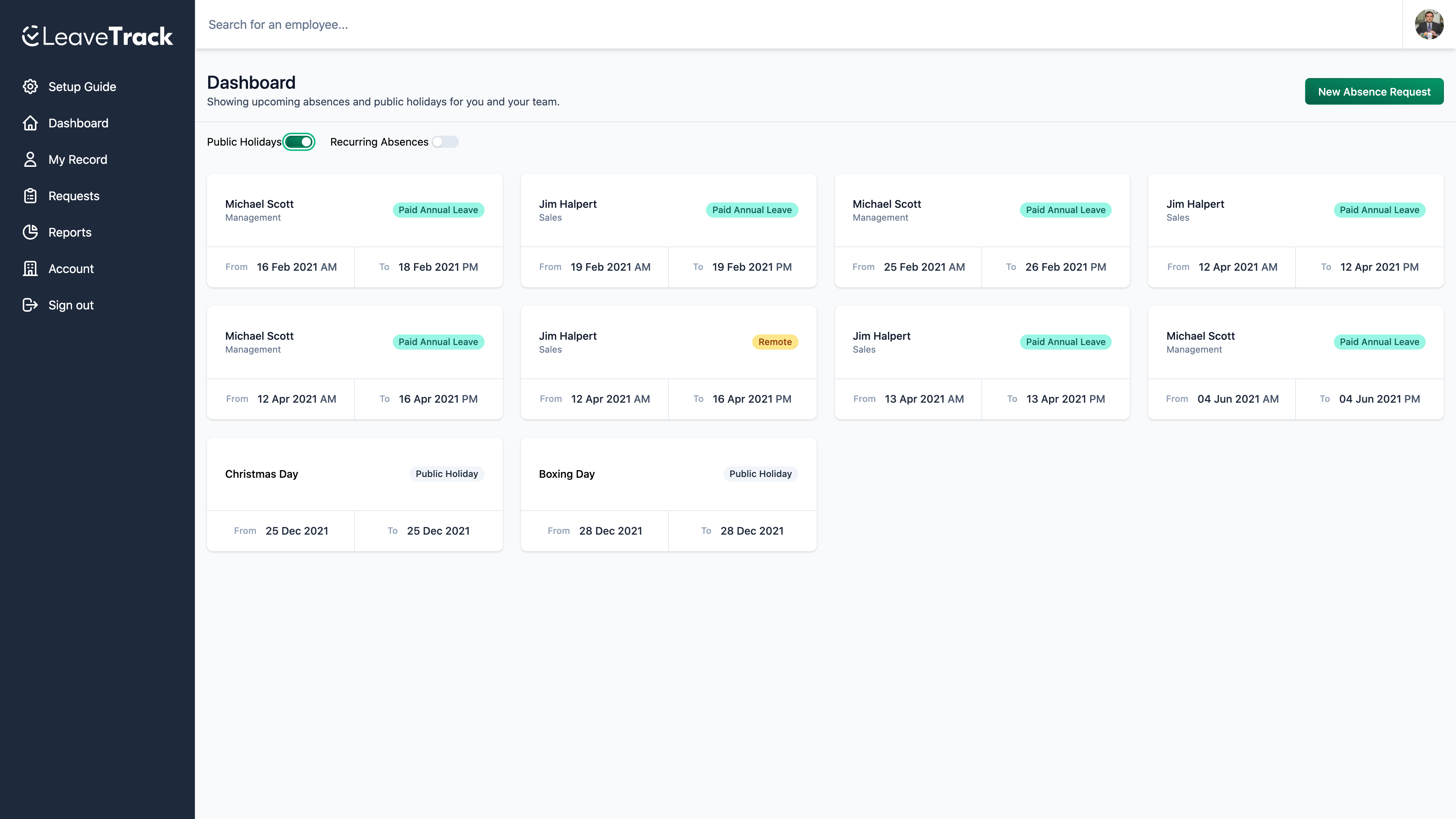 screenshot of Leavetrack