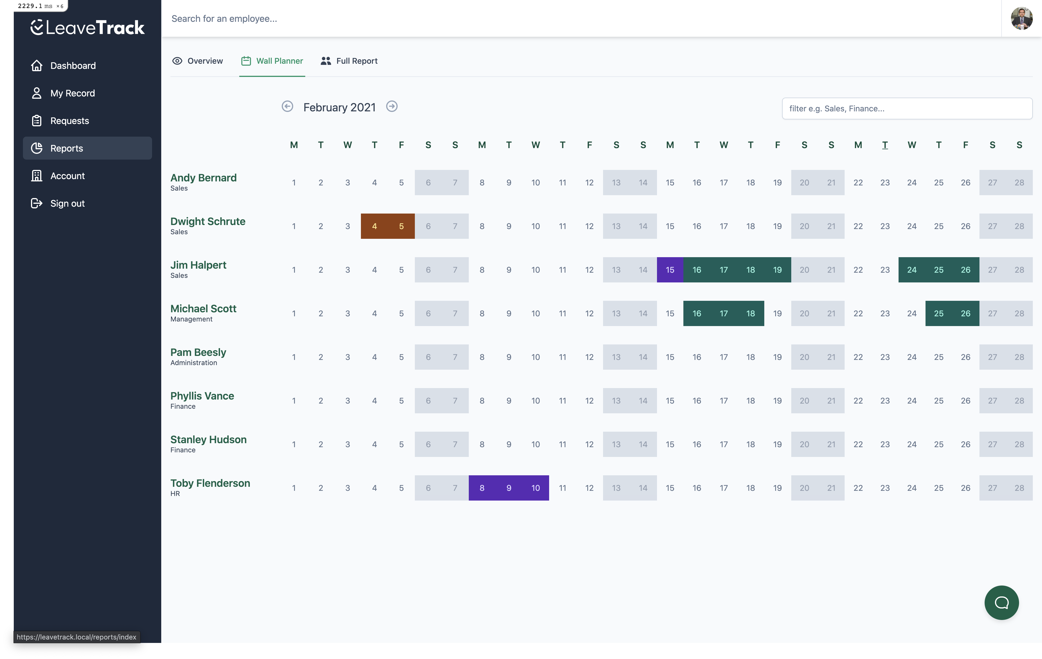 screenshot of Leavetrack