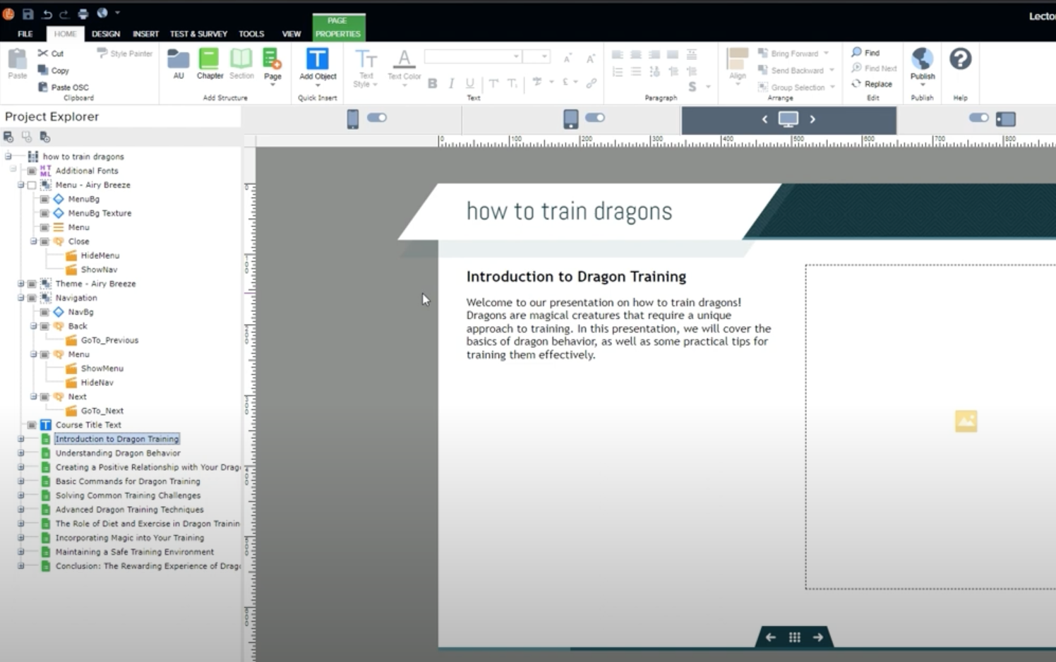 screenshot of Lectora