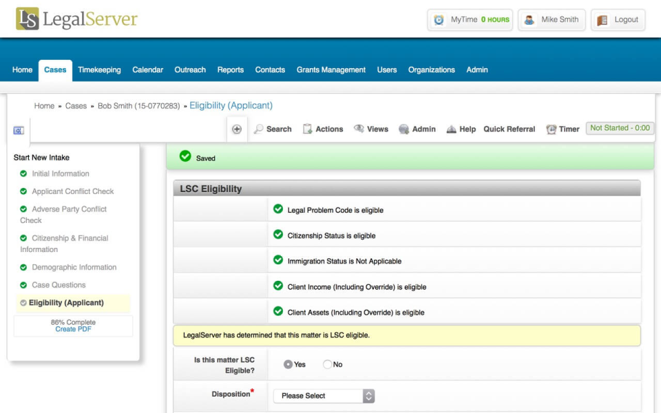 screenshot of LegalServer