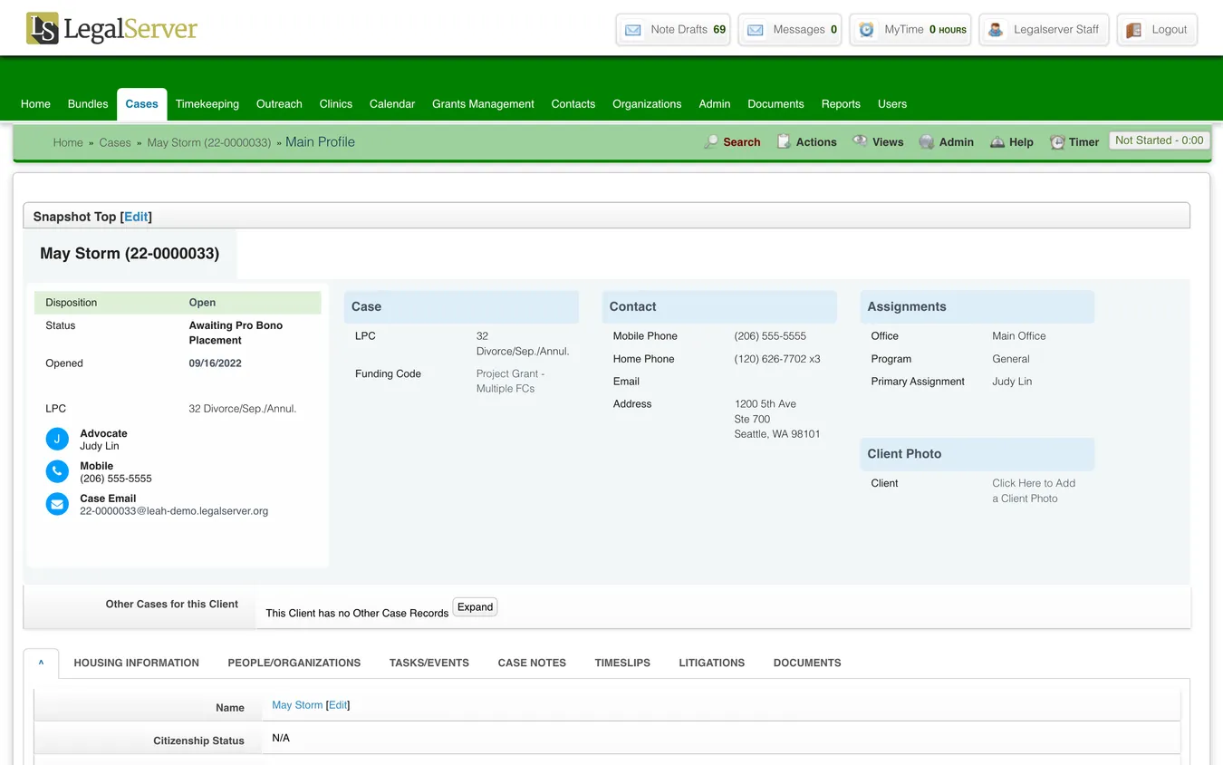 screenshot of LegalServer