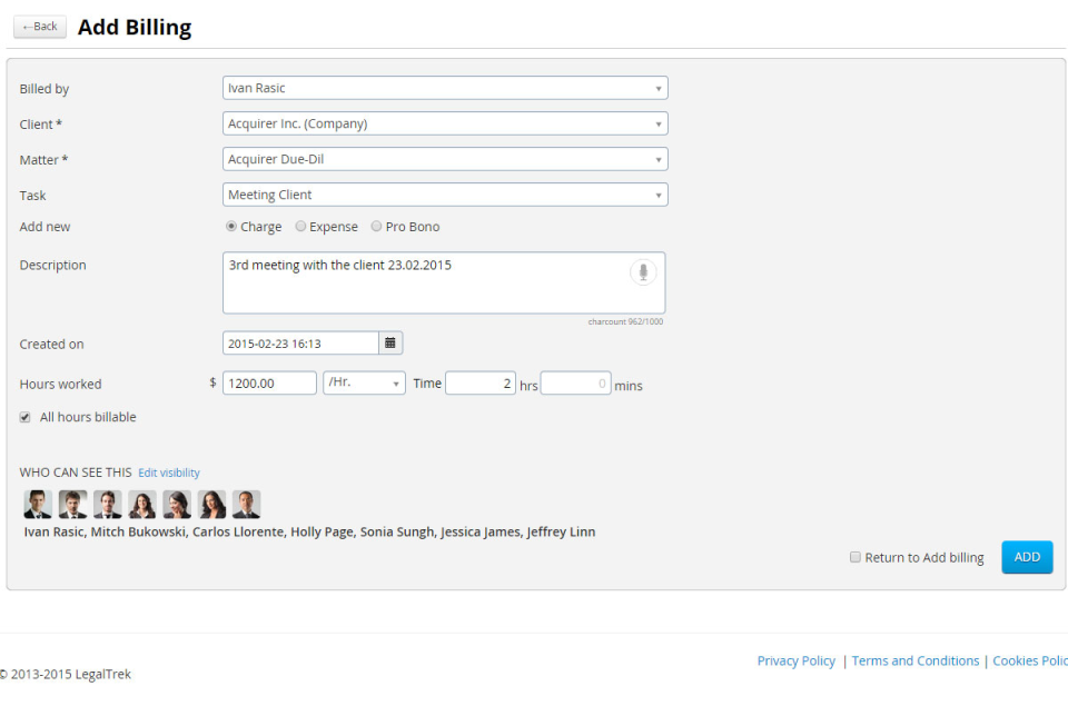 screenshot of LegalTrek