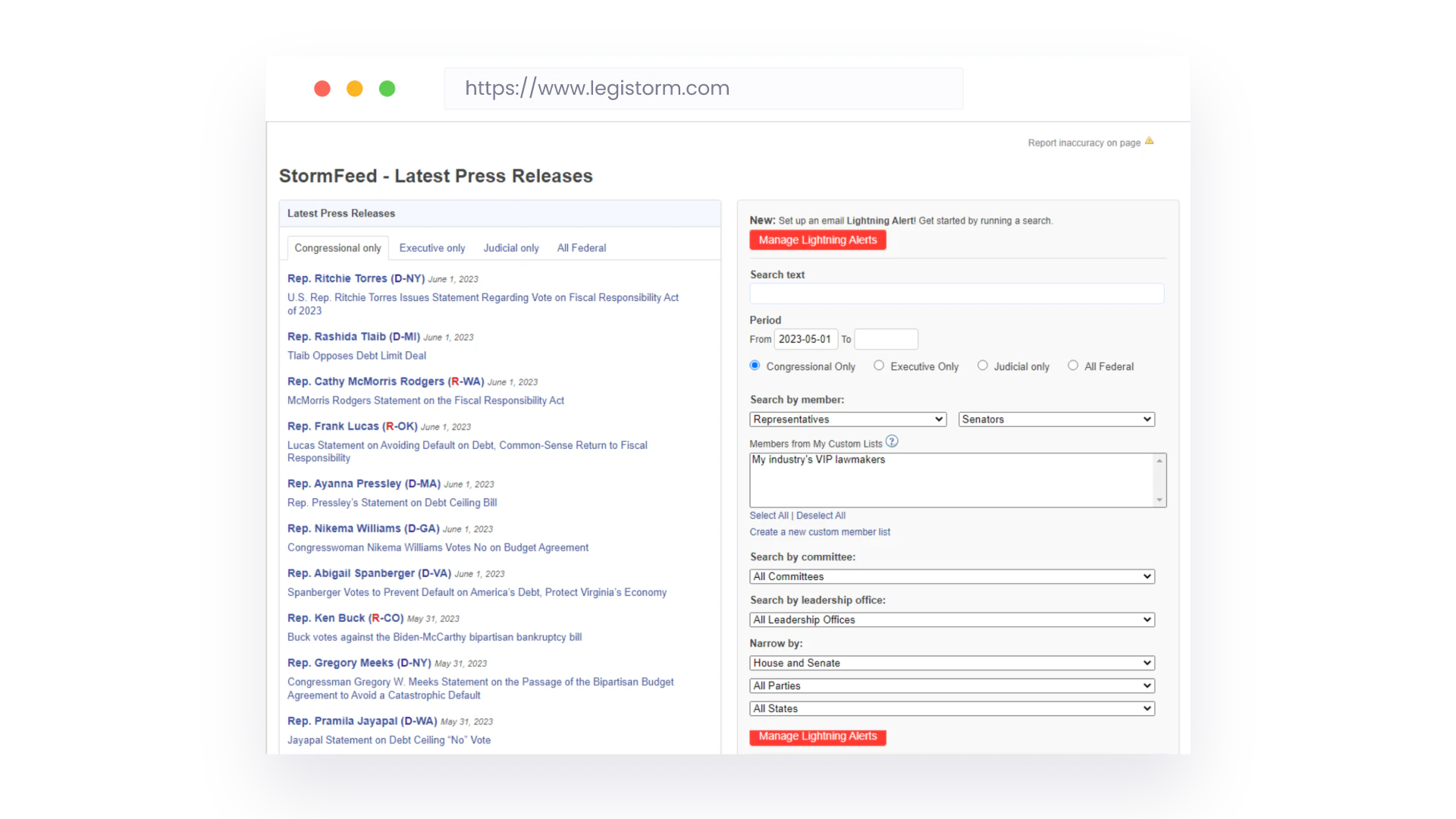 screenshot of LegiStorm