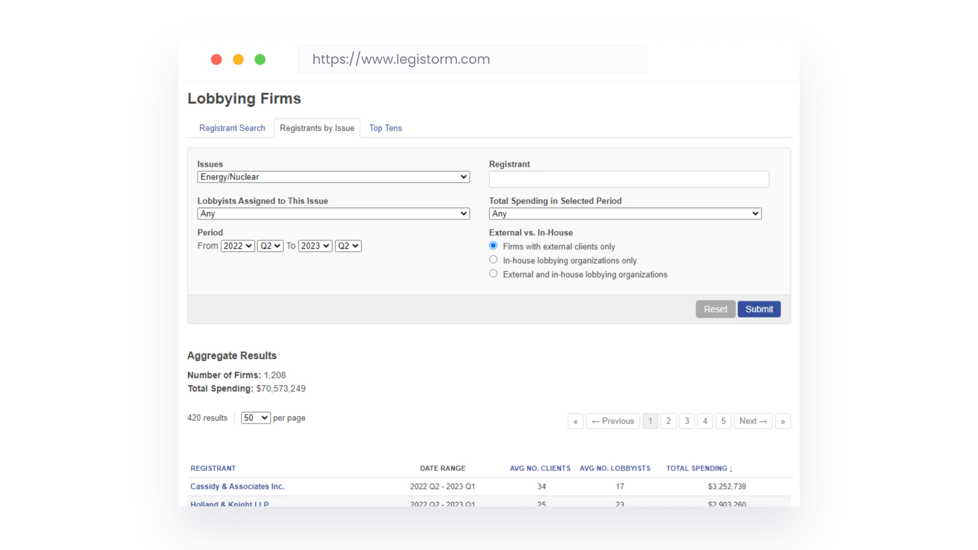 screenshot of LegiStorm