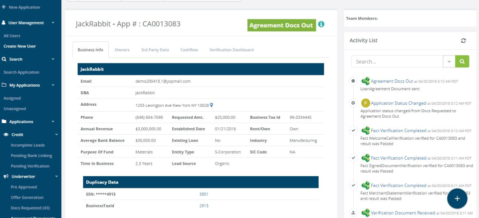 screenshot of LendFoundry