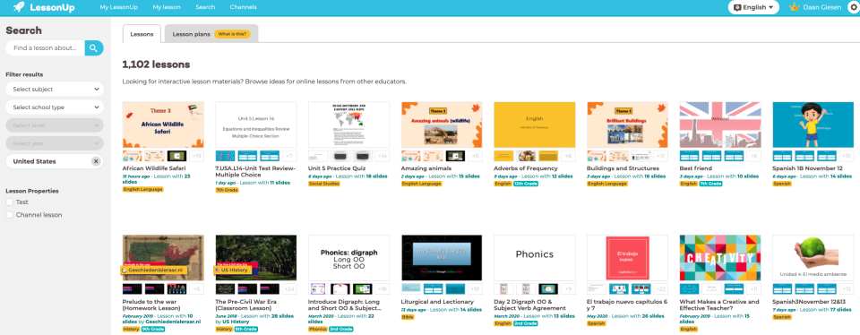 screenshot of LessonUp