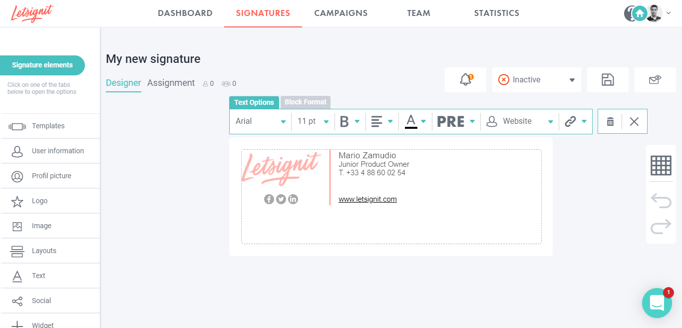 screenshot of Letsignit