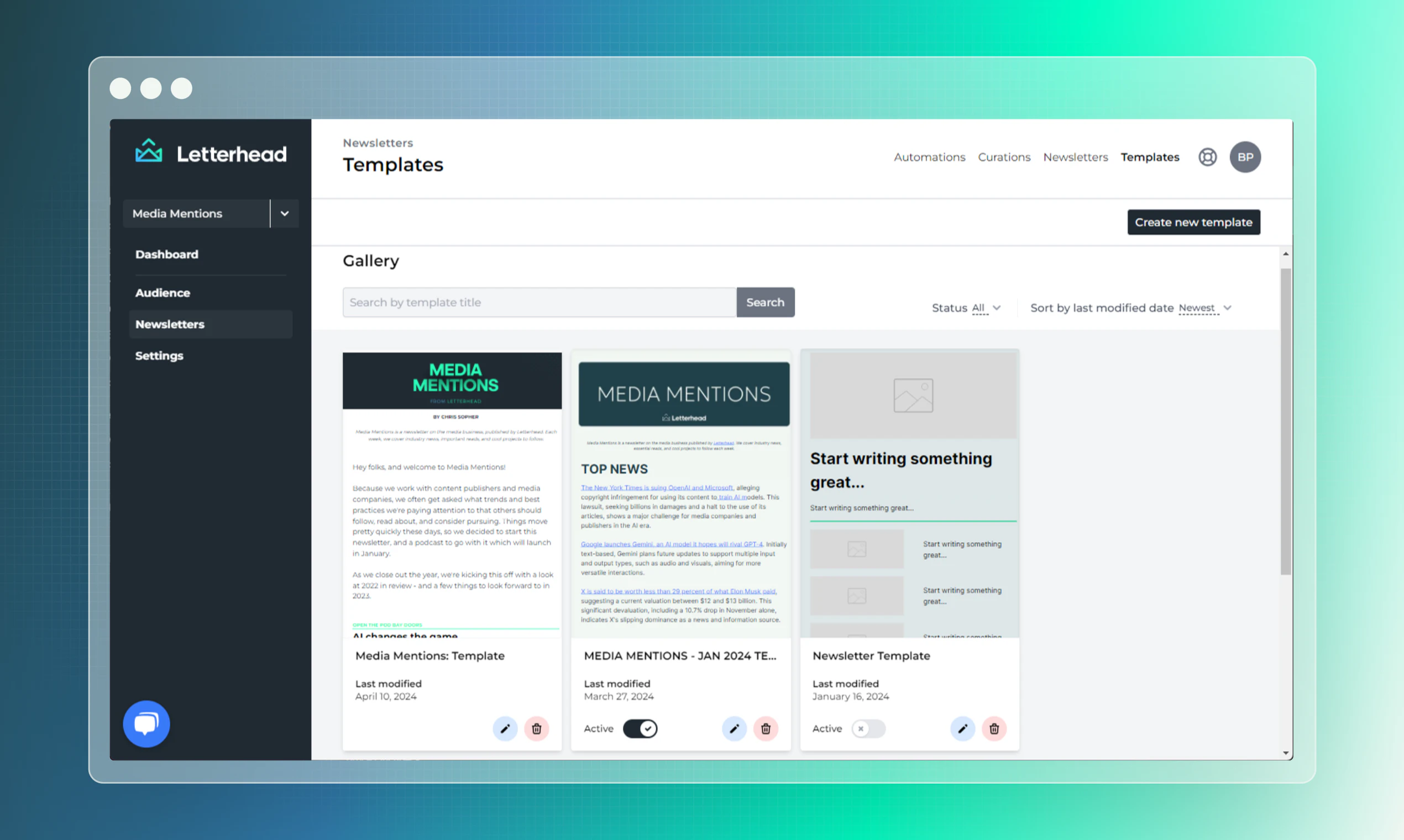 screenshot of Letterhead