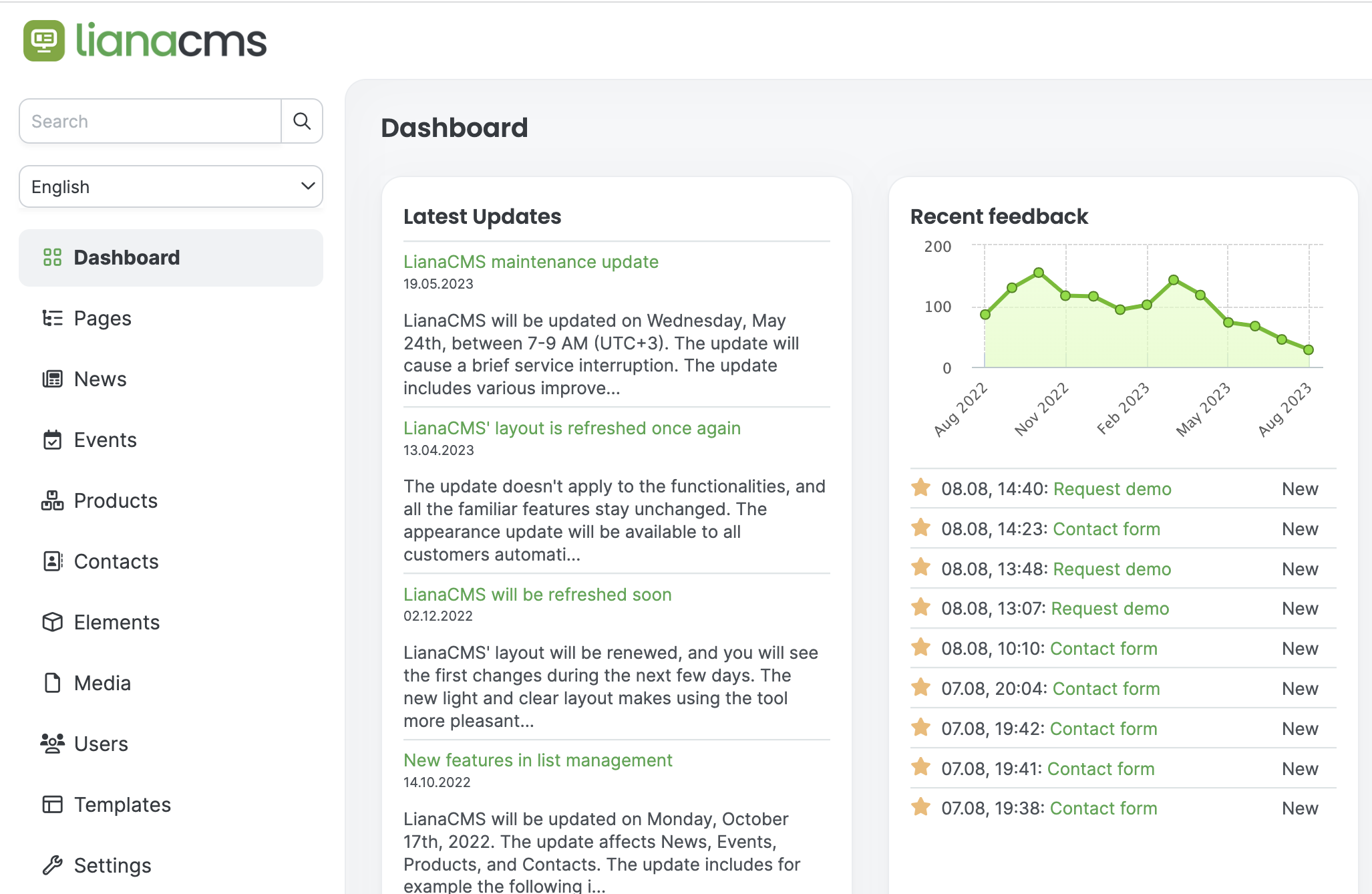 screenshot of LianaCMS