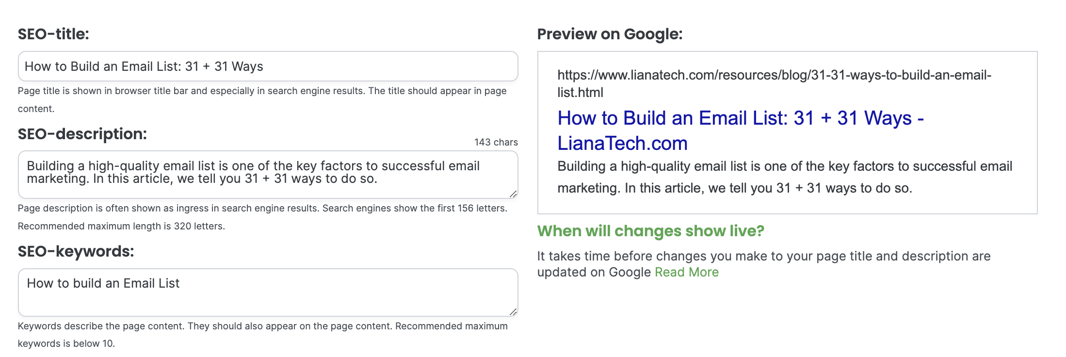 screenshot of LianaCMS