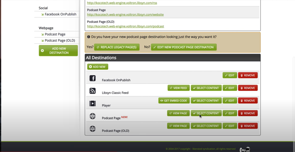 screenshot of Libsyn