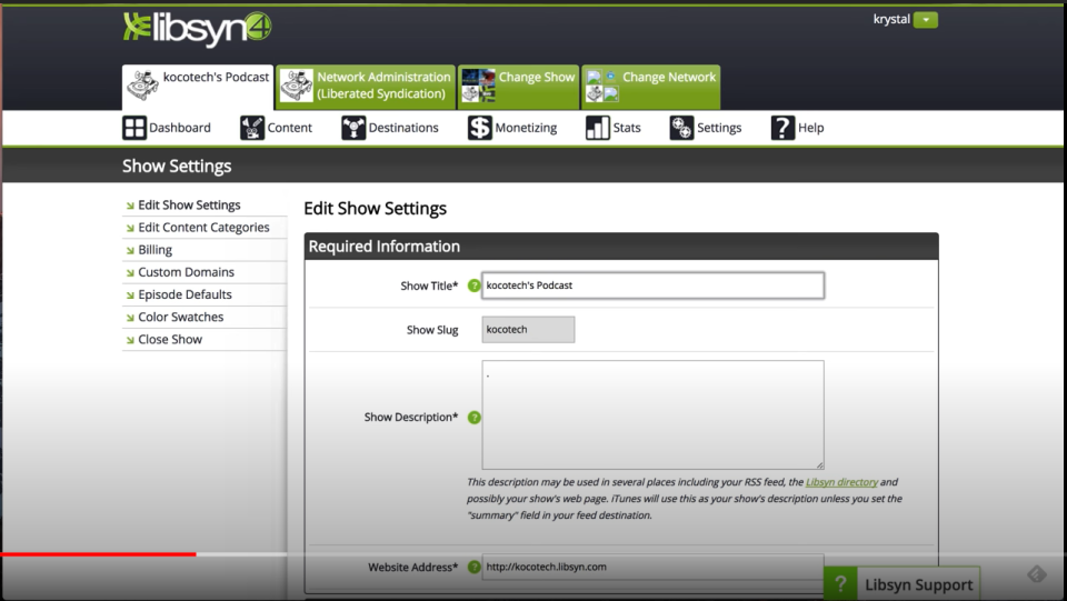 screenshot of Libsyn