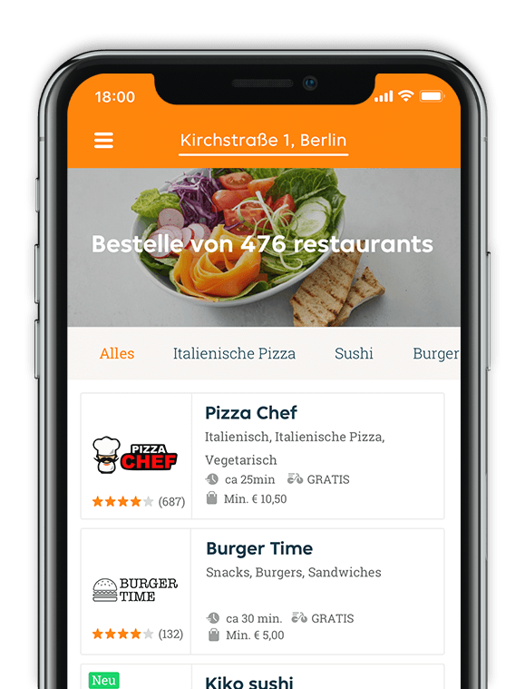 screenshot of Lieferando