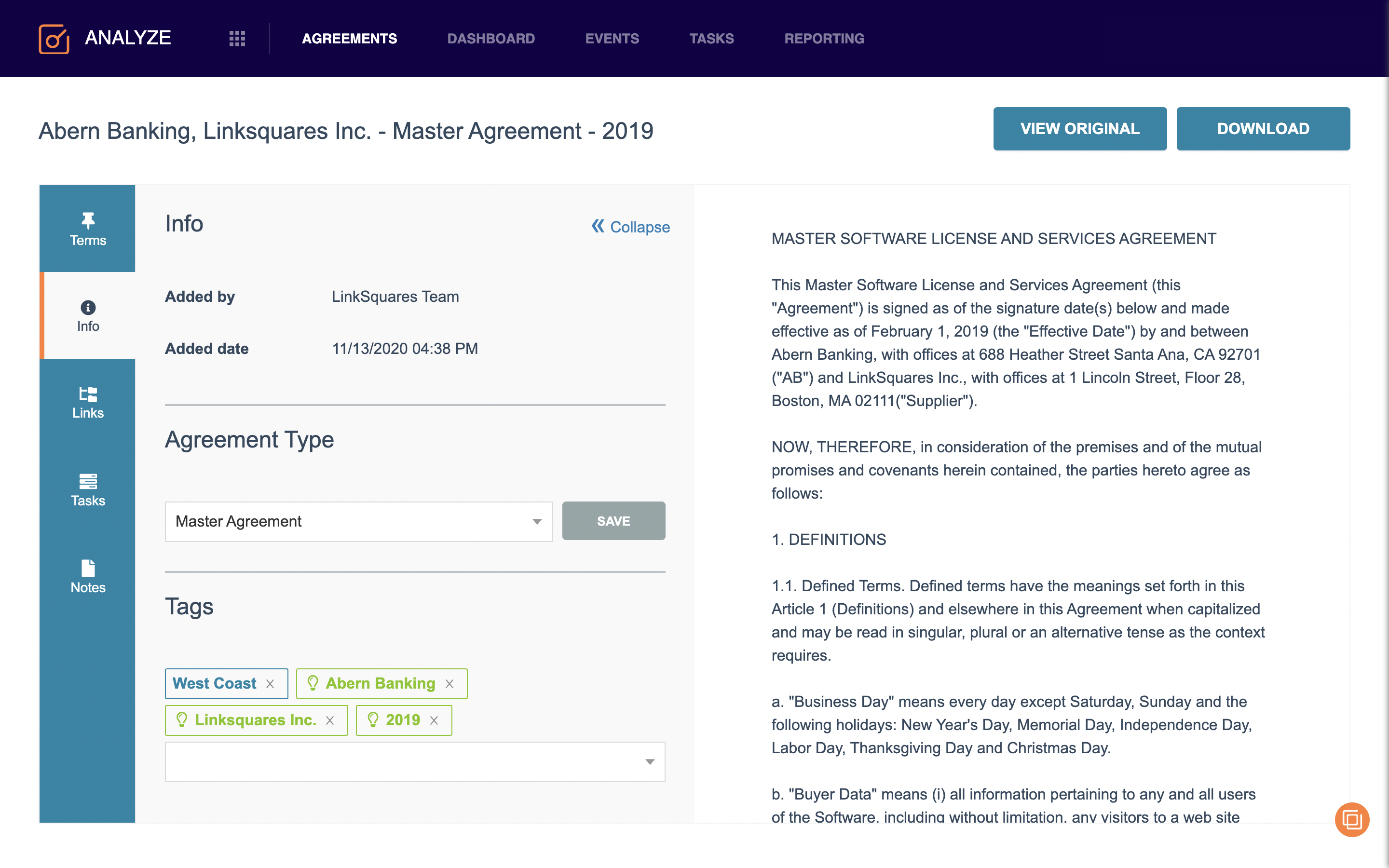 screenshot of LinkSquares
