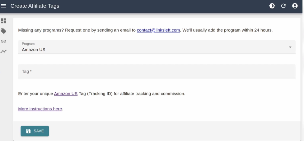 screenshot of LinksLeft