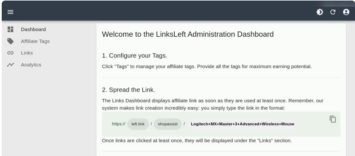 screenshot of LinksLeft