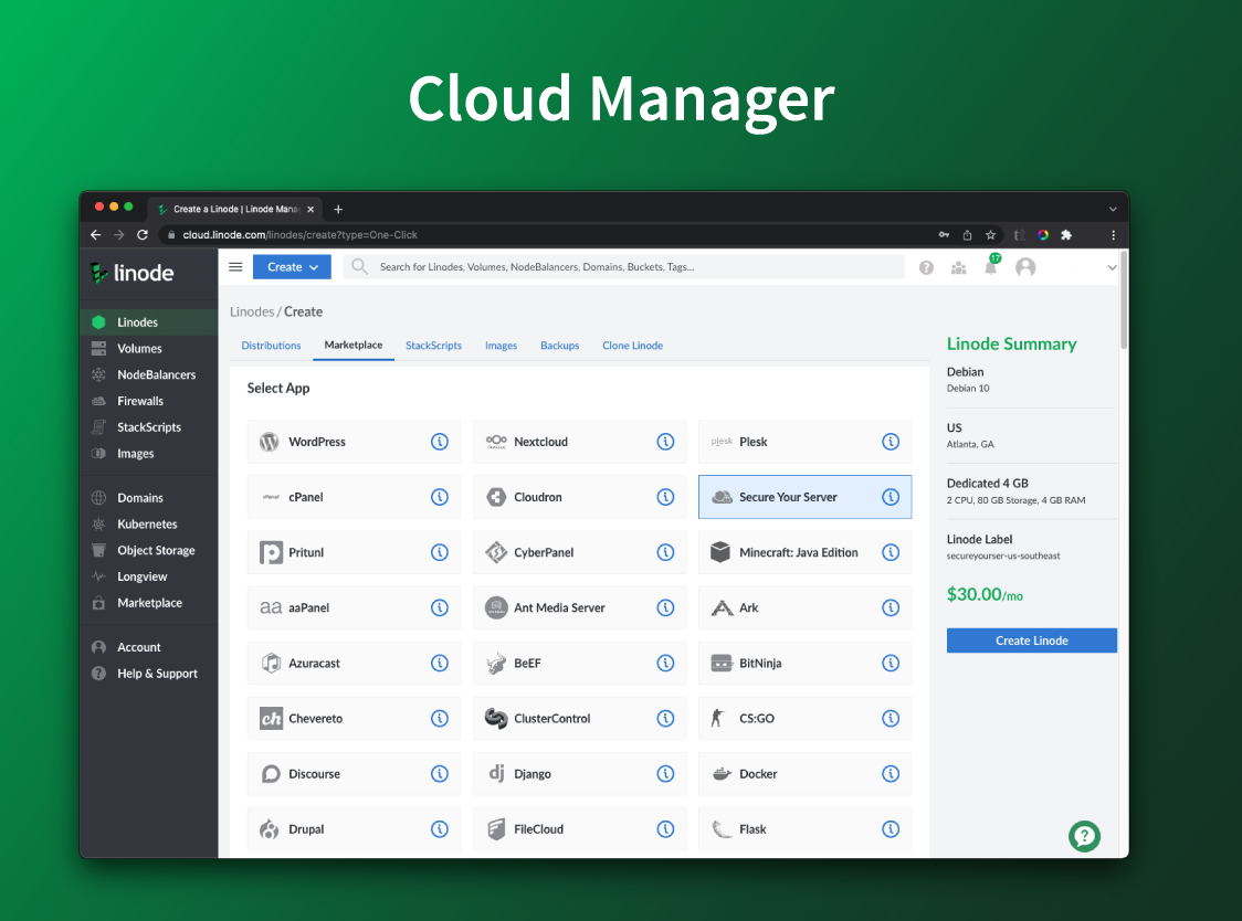 screenshot of Linode