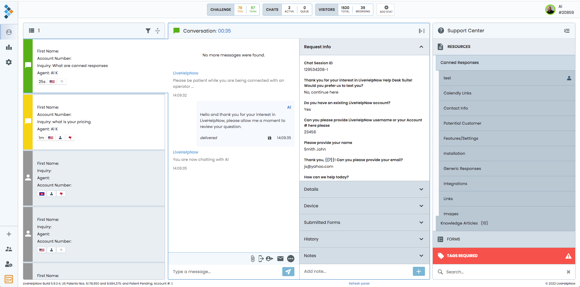 screenshot of LiveHelpNow