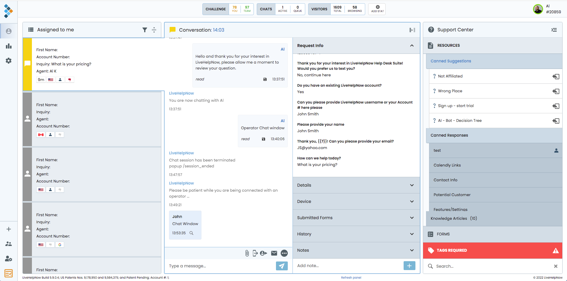screenshot of LiveHelpNow