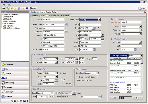 screenshot of LoanerTrack
