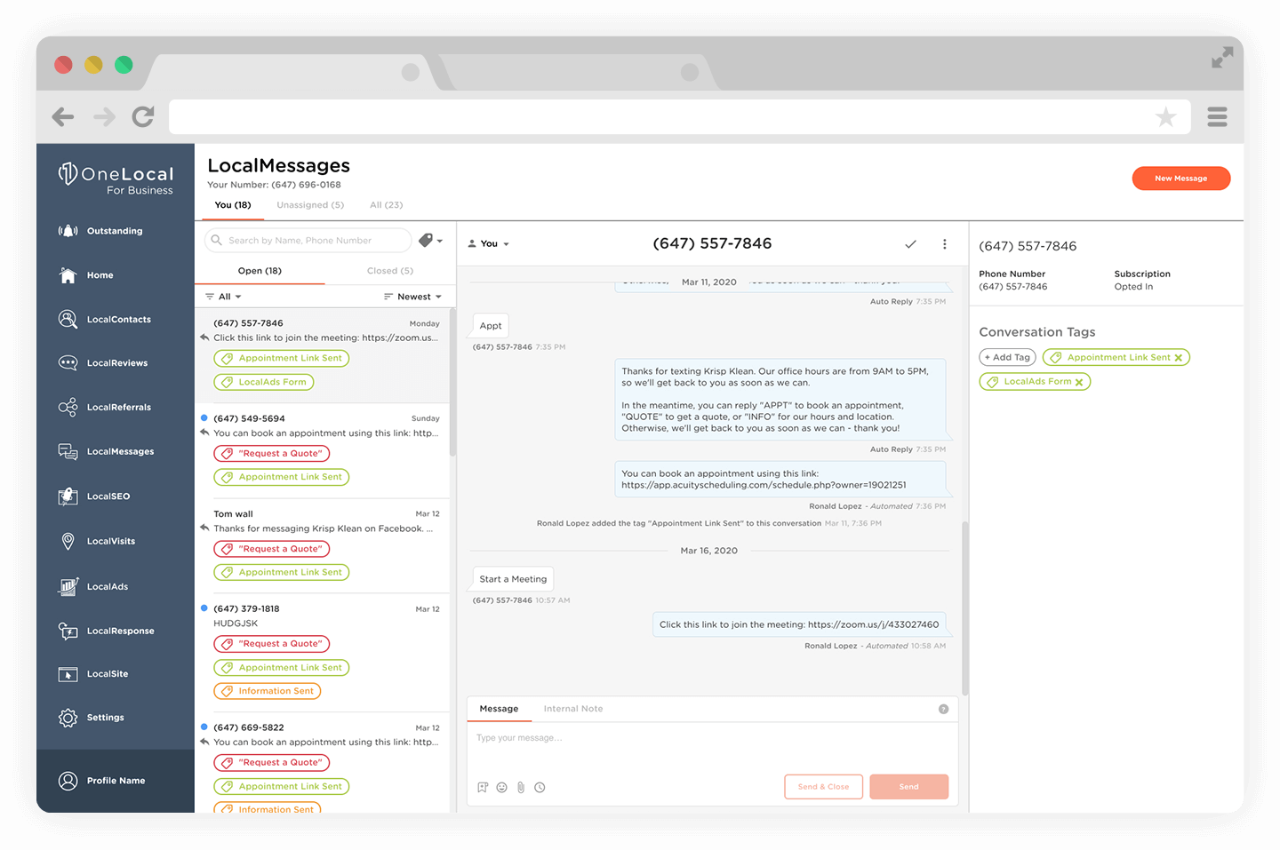 screenshot of LocalMessages
