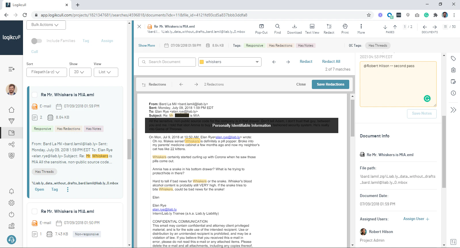 screenshot of Logikcull