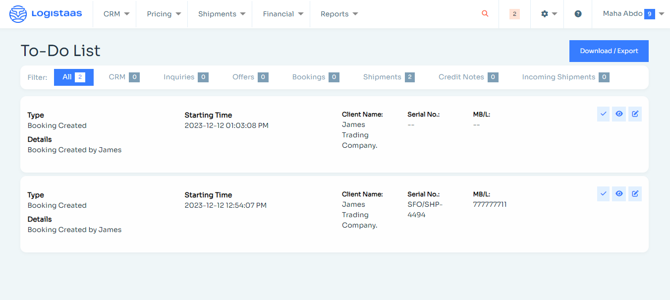 screenshot of Logistaas