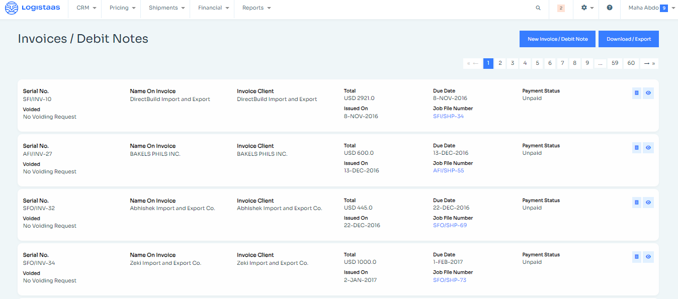 screenshot of Logistaas
