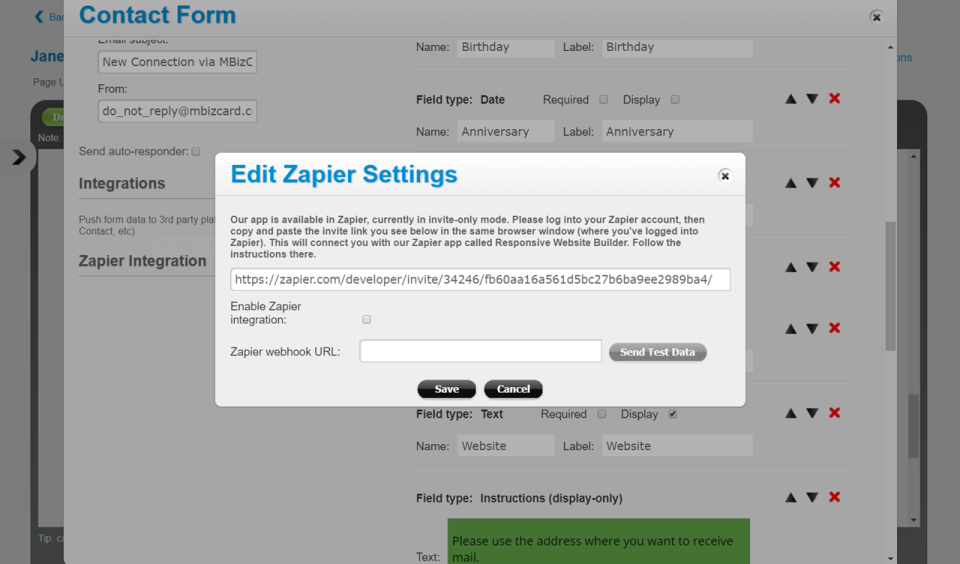 screenshot of MBizCard
