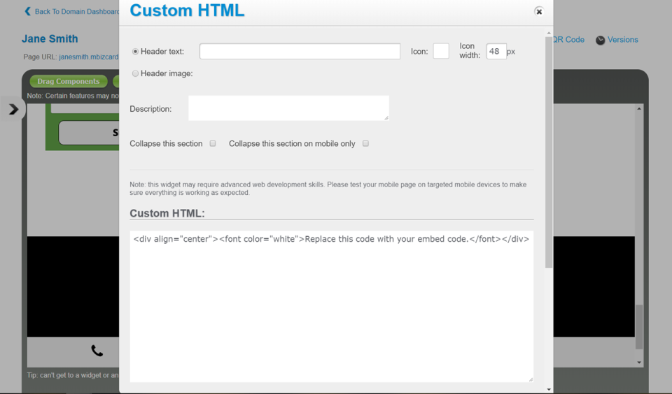 screenshot of MBizCard